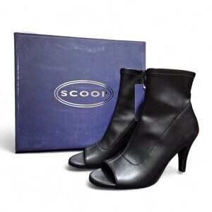 NIB Scoop Women's Boots Kitten Heel Open Toe Ankle Zip Up Size 6 Black